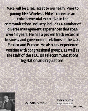 Mike will be a real asset to our team. Prior to joining ERF Wireless ...