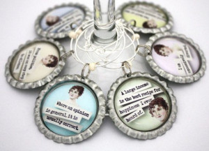 Jane Austen quotes book club gift wine glass charms literary party ...