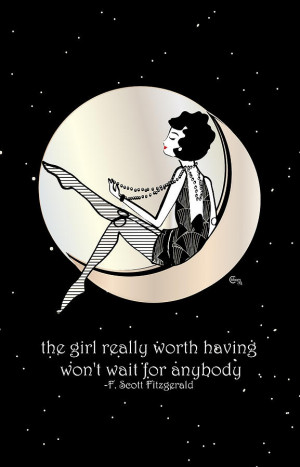... Girl Swinging On The Moon With F Scott Fitzgerald Quote Painting