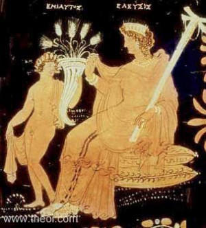 Plutus, god of wealth, with a cornucopia, & Demeter | Apulian red ...