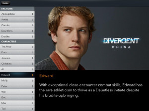 Application pour Ipad de Divergent et présentations des personnages