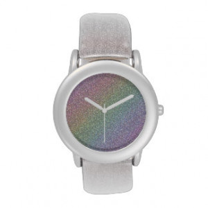 Fine Faux Glitter Sparkles Rainbow Pearl Diagonal Wristwatch