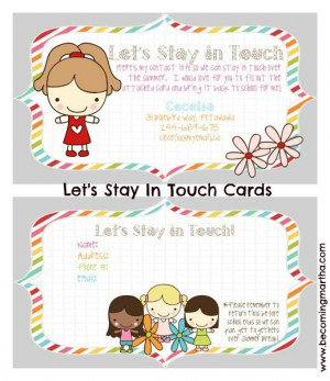 Let's Stay in Touch Cards to give out at the end of the school year ...