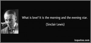What is love? It is the morning and the evening star. - Sinclair Lewis