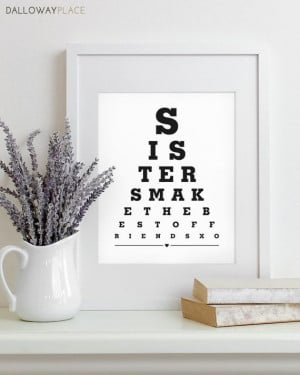 Sister Art Print Eye Chart - quote art typography poster ... | Gift I ...