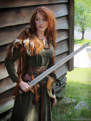 woman norway long hair costume Redhead sword ginger warrior viking ...