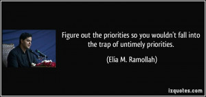 ... wouldn't fall into the trap of untimely priorities. - Elia M. Ramollah