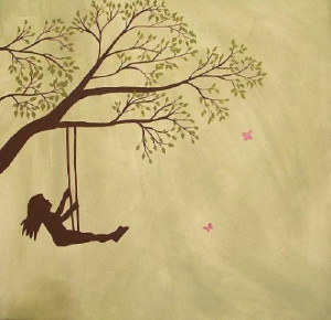 Painting Silhouette Girl Swinging