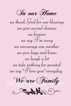 Family Wall Decal Quote 'In Our Home we thank God for our blessings we ...