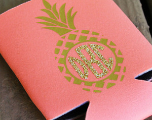 Monogram Koozie Pineapple Preppy Br idesmaid Sorority Wedding Bridal ...