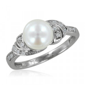 Diamond and Pearl Ring in 10k White Gold Ring (GH, SI2-I1, cttw), 8mm ...