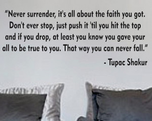 Tupac Never Surrender Quote Wall De cal Sticker Vinyl Hip Hop Rap ...