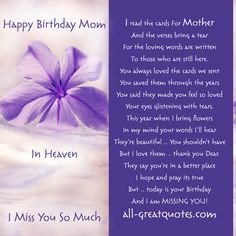 Moms Birthday in Heaven | In Loving Memory - Happy Birthday Mom In ...