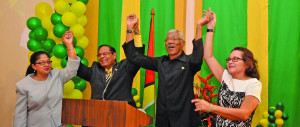 Presidential Candidate David Granger with his wife Sandra and Prime ...