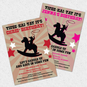 Cowboy Cowgirl Birthday Party Invitation, Rocking Horse, Printable ...