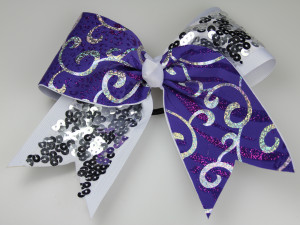 Flip Flop Tick Tock Cheer Bow Purple Swirl Silver Sequin