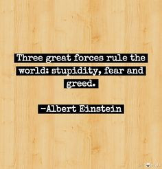 ... forces rule the world: stupidity, fear and greed. -Albert Einstein
