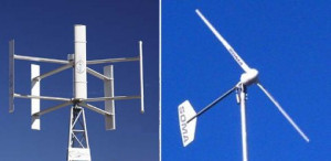 Vertical and horizontal axis turbines used for residential electricity ...