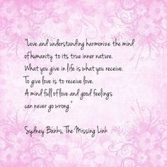 Sydney Banks quote about Love and Understanding from 