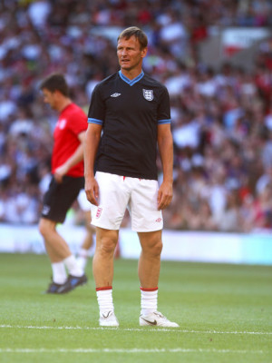 Teddy Sheringham Celebrities play in the Soccer Aid 2012 match at Old