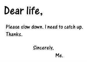 Dear Life, Please Slow Down. I Need to Catch Up. Thanks, Sincerely Me.