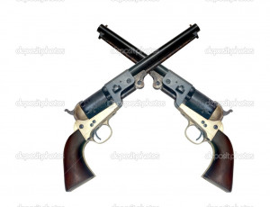 Two old metal colt revolver - Stock Image