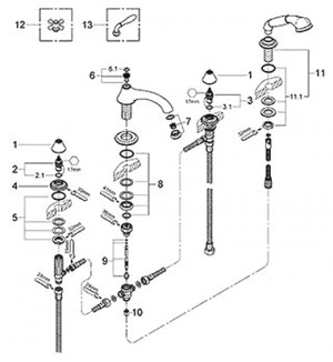 parts breakdown for grohe roman tub filler faucet