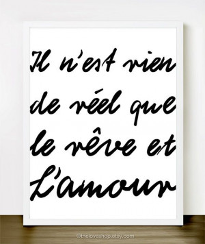 ... Love (in Classic Black and White) French Romantic Love Quote - 8x10