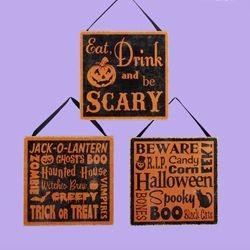 ... of 6 Black and Orange Words and Phrases Wooden Halloween Wall Signs 8