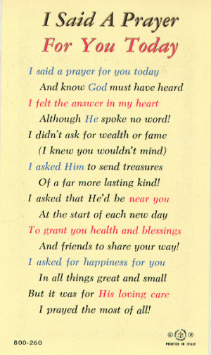 Said a Prayer for You Today Laminated Holy Card #800260