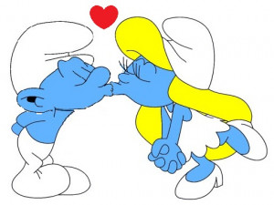 Clumsy And Smurfette Kiss By