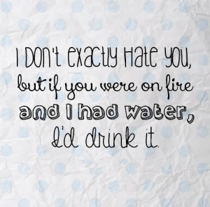 don',t exactly hate you, but if you were on fire and I had water, I ...