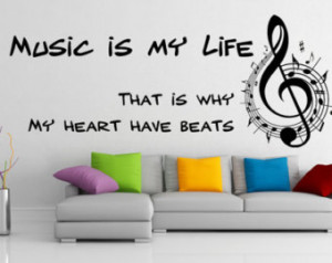Music is My Life Quote Wall Decal, Removable Vinyl Art Decor Sticker ...