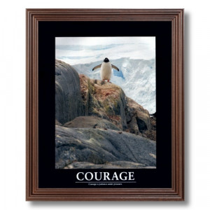 COURAGE Motivational Penguin On Rocks Wall Picture Cherry Framed Art ...