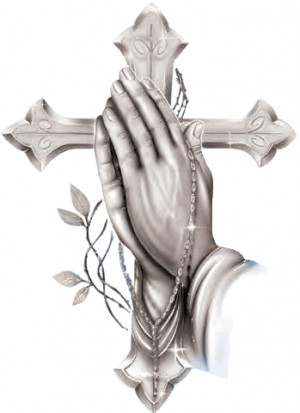 praying hands and cross