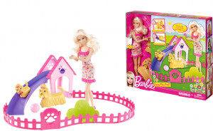 Barbie Puppy Play Park Playset W Clapping Doll 2 D...