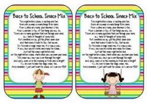 Back to school snack mix! Poem that goes with a little treat bag for ...