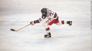 of the U.S. Olympic hockey team, plays in the 1980 Winter Olympics ...