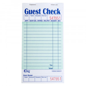 Restaurant Guest Check Blank Receipts