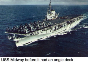 Why are the landing strips on aircraft carriers slanted to the left as