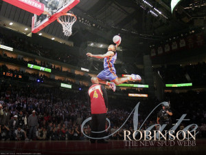 nate dunks over spud webb Image