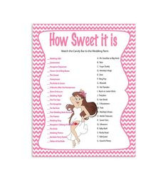 Printable Bridal Shower Game How Sweet It Is by TheVintagePen