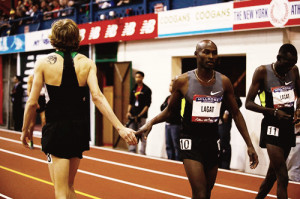 Bernard Lagat and Evan Jager at the Millrose Game 2013, on February ...