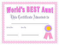 Best Aunt Award certificate