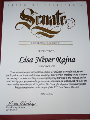 State of California Certificate of Recognition: Thank you Fran Pavley