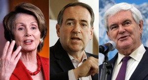 Nancy Pelosi, Mike Huckabee and Newt Gingrich are shown.| AP Photos