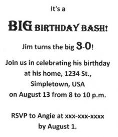 Birthday Party Invitation Wording Example