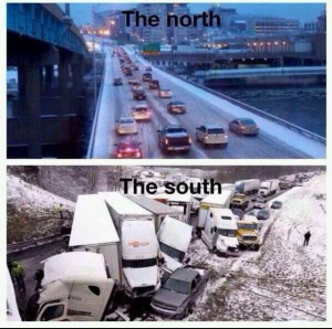 Snow storm traffic in the North vs South