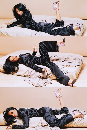because aaliyah wearing silk pyjamas and tom ford for ysl heels is as ...
