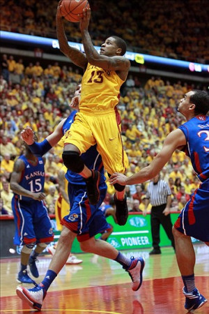 State Cyclones forward Korie Lucious (13) shoots against the Kansas ...